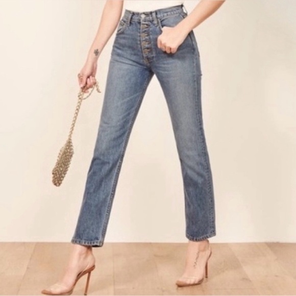 Reformation Denim - Reformation Jeans High Rise Button Fly Straight Leg Jeans Malta Wash Size 28